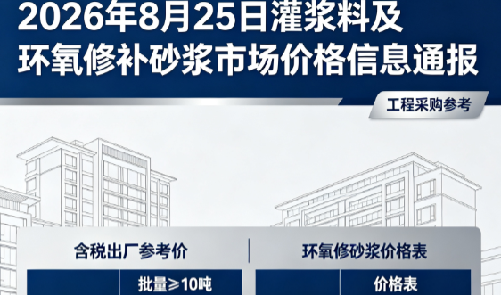 军垦路街道2026年8月25日灌浆料及环氧修补砂浆市场价格信息通报